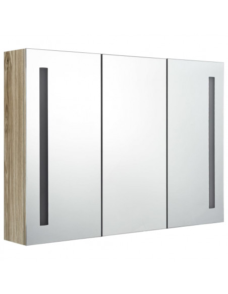 Armadietto Bagno con Specchio e LED 89x14x62 cm Rovere
