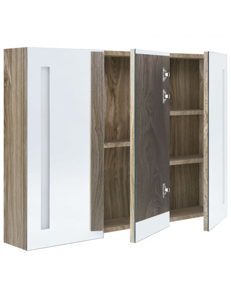 Armadietto Bagno con Specchio e LED 89x14x62 cm Rovere