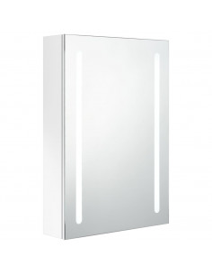 Armadietto Bagno con Specchio e LED Bianco Lucido 50x13x70 cm 2