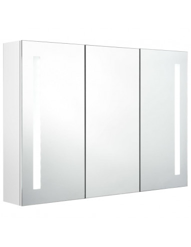 Armadietto Bagno con Specchio e LED Bianco Lucido 89x14x62 cm