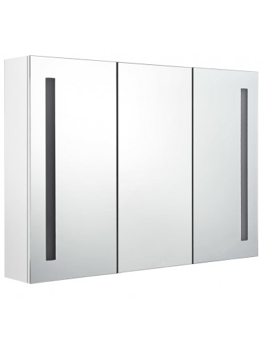 Armadietto Bagno con Specchio e LED Bianco Lucido 89x14x62 cm
