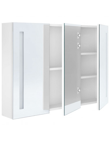 Armadietto Bagno con Specchio e LED Bianco Lucido 89x14x62 cm