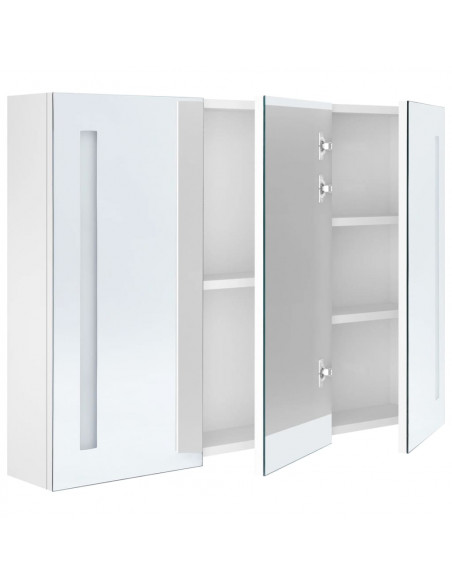 Armadietto Bagno con Specchio e LED Bianco Lucido 89x14x62 cm