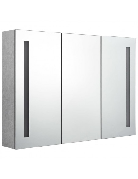 Armadietto Bagno con Specchio e LED Grigio Cemento 89x14x62 cm