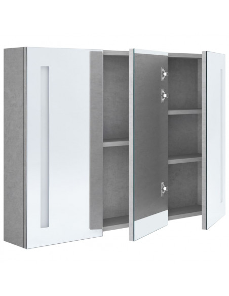 Armadietto Bagno con Specchio e LED Grigio Cemento 89x14x62 cm