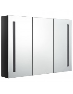 Armadietto Bagno con Specchio e LED Nero Lucido 89x14x62 cm 2