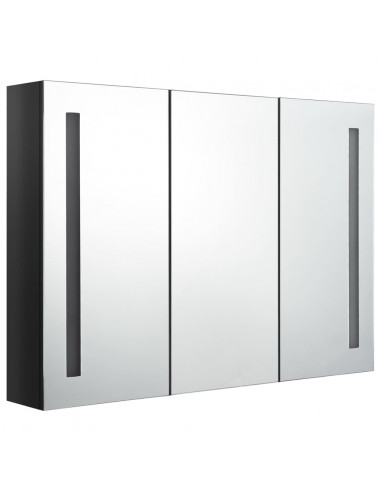 Armadietto Bagno con Specchio e LED Nero Lucido 89x14x62 cm