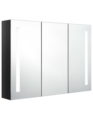 Armadietto Bagno con Specchio e LED Nero Lucido 89x14x62 cm