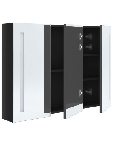 Armadietto Bagno con Specchio e LED Nero Lucido 89x14x62 cm