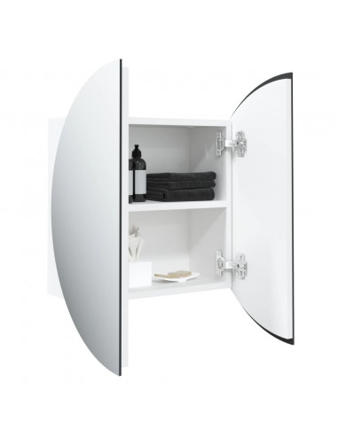 Armadio da Bagno con Specchio Rotondo e LED Bianco 47x47x17,5cm