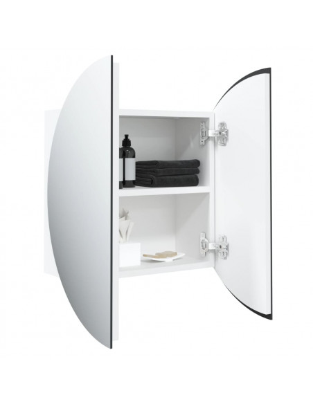 Armadio da Bagno con Specchio Rotondo e LED Bianco 47x47x17,5cm