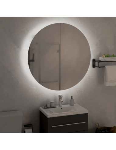 Armadio da Bagno con Specchio Rotondo e LED Bianco 54x54x17,5cm