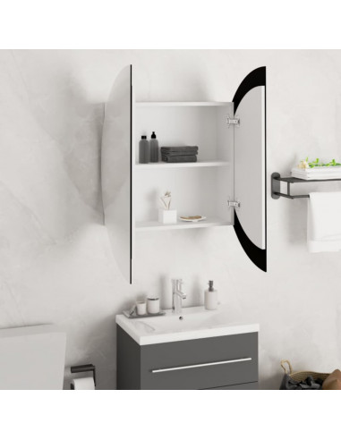 Armadio da Bagno con Specchio Rotondo e LED Bianco 54x54x17,5cm