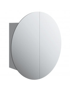 Armadio da Bagno con Specchio Rotondo e LED Grigio 40x40x17,5cm 2
