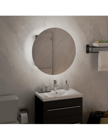 Armadio da Bagno con Specchio Rotondo e LED Grigio 40x40x17,5cm
