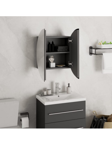 Armadio da Bagno con Specchio Rotondo e LED Grigio 40x40x17,5cm