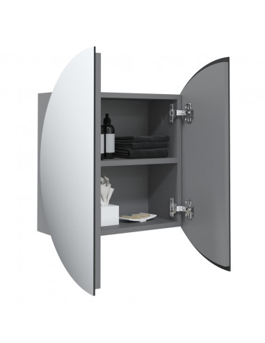 Armadio da Bagno con Specchio Rotondo e LED Grigio 40x40x17,5cm