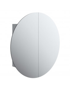 Armadio da Bagno con Specchio Rotondo e LED Grigio 54x54x17,5cm 2