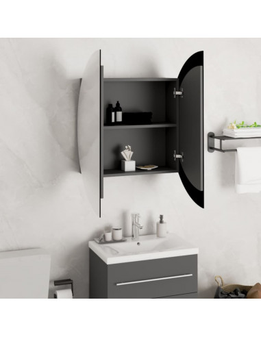 Armadio da Bagno con Specchio Rotondo e LED Grigio 54x54x17,5cm