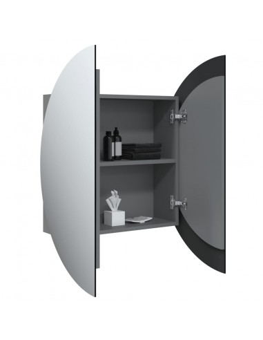 Armadio da Bagno con Specchio Rotondo e LED Grigio 54x54x17,5cm