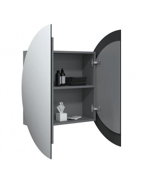 Armadio da Bagno con Specchio Rotondo e LED Grigio 54x54x17,5cm