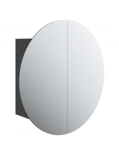 Armadio da Bagno con Specchio Rotondo e LED Nero 40x40x17,5cm