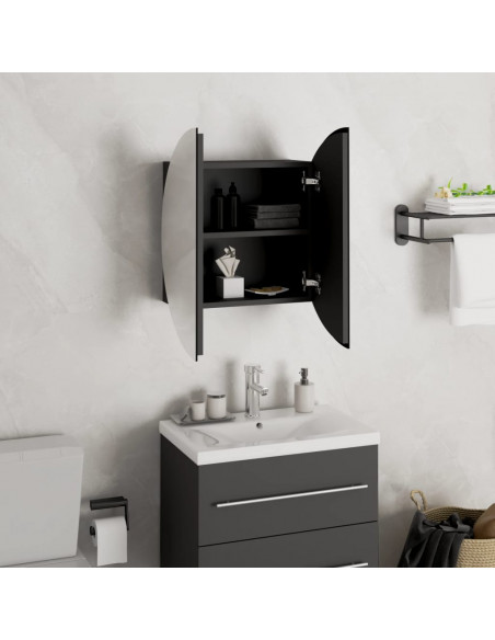 Armadio da Bagno con Specchio Rotondo e LED Nero 40x40x17,5cm