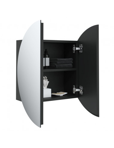 Armadio da Bagno con Specchio Rotondo e LED Nero 40x40x17,5cm