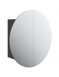 Armadio da Bagno con Specchio Rotondo e LED Nero 47x47x17,5 cm 2
