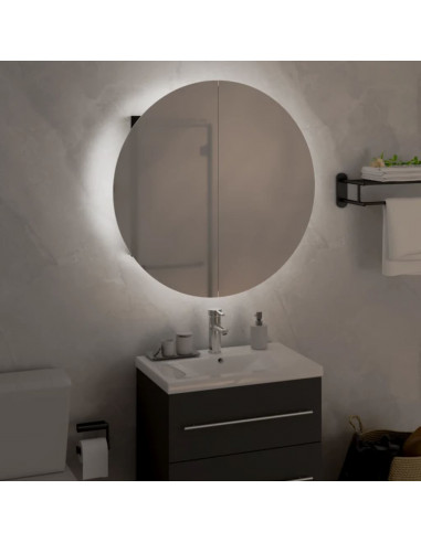 Armadio da Bagno con Specchio Rotondo e LED Nero 47x47x17,5 cm