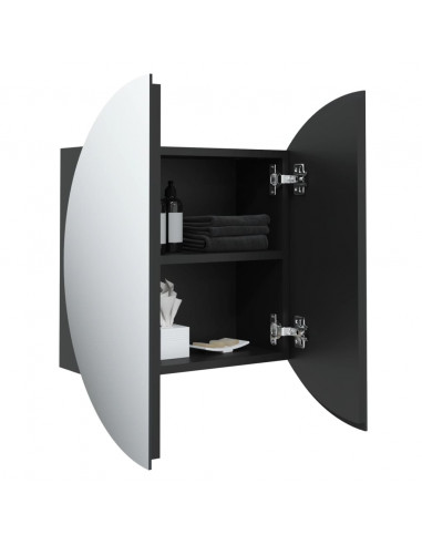 Armadio da Bagno con Specchio Rotondo e LED Nero 47x47x17,5 cm