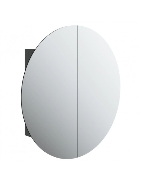 Armadio da Bagno con Specchio Rotondo e LED Nero 54x54x17,5 cm