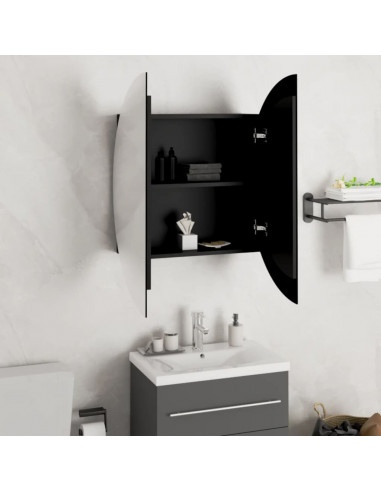 Armadio da Bagno con Specchio Rotondo e LED Nero 54x54x17,5 cm