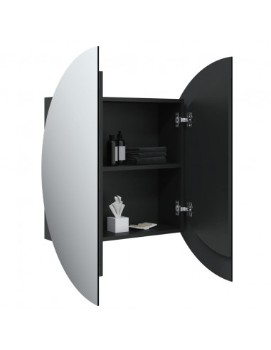 Armadio da Bagno con Specchio Rotondo e LED Nero 54x54x17,5 cm