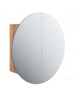 Armadio da Bagno con Specchio Rotondo e LED Rovere 40x40x17,5cm 2