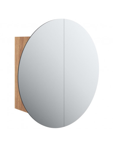 Armadio da Bagno con Specchio Rotondo e LED Rovere 40x40x17,5cm