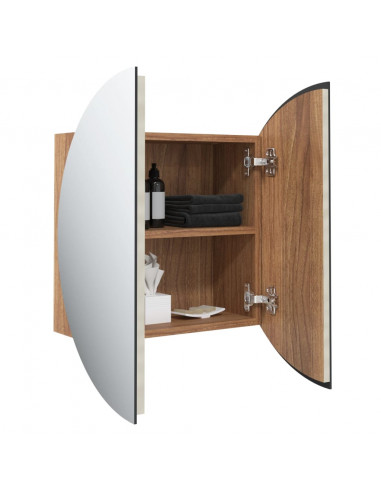 Armadio da Bagno con Specchio Rotondo e LED Rovere 40x40x17,5cm