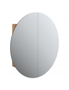 Armadio da Bagno con Specchio Rotondo e LED Rovere 54x54x17,5cm 2