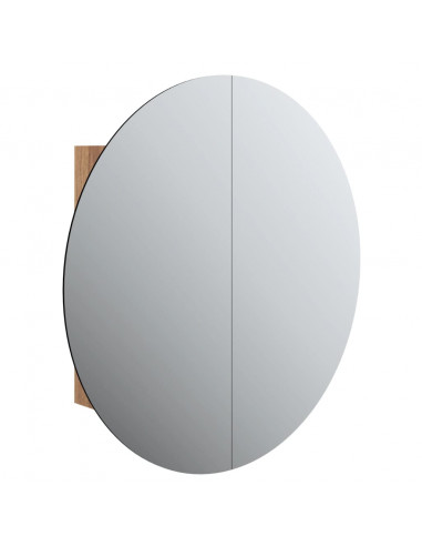 Armadio da Bagno con Specchio Rotondo e LED Rovere 54x54x17,5cm