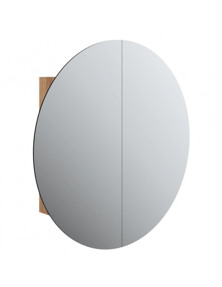 Armadio da Bagno con Specchio Rotondo e LED Rovere 54x54x17,5cm