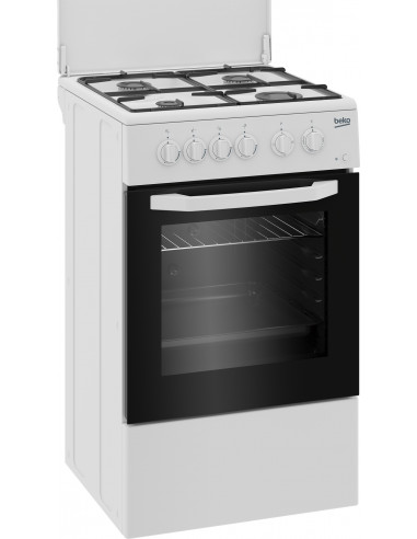 Beko Cucina CSS42014FW, (LxDxA) 50x50x85, Bianca, Forno elettrico statico, piano cottura a gas 4 zone, Coperchio in metallo