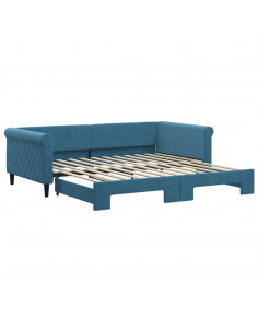 Divano Letto con Letto Estraibile Blu 100x200 cm in Velluto