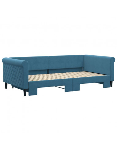 Divano Letto con Letto Estraibile Blu 100x200 cm in Velluto