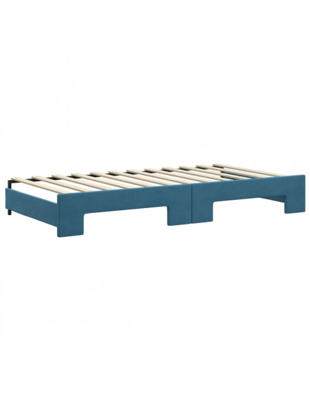 Divano Letto Estraibile con Cassetti Blu 100x200 cm in Velluto
