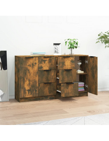 Credenze 2 pz Rovere Fumo 60x30x70 cm in Legno Multistrato