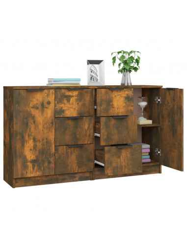 Credenze 2 pz Rovere Fumo 60x30x70 cm in Legno Multistrato