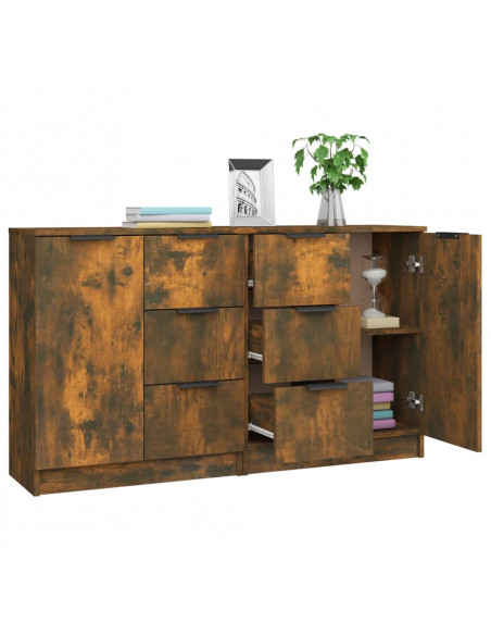 Credenze 2 pz Rovere Fumo 60x30x70 cm in Legno Multistrato