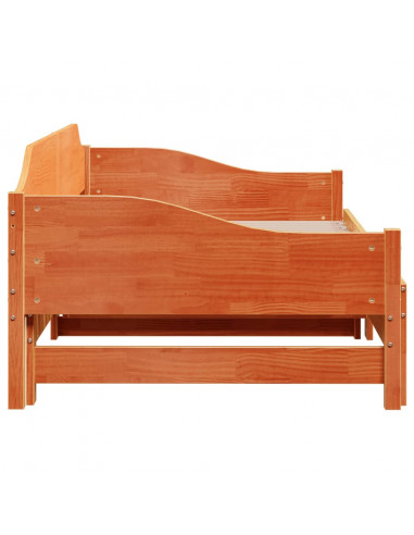 Divano con Letto Estraibile Marrone Cera 90x200cm Massello Pino