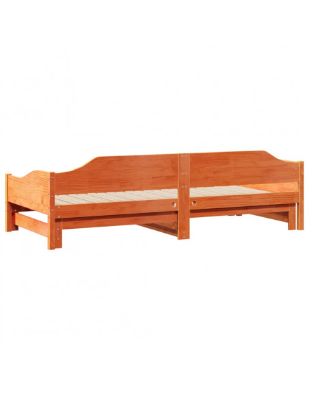 Divano con Letto Estraibile Marrone Cera 90x200cm Massello Pino