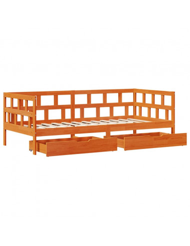 Divano Letto con Cassetti Marrone Cera 80x200 cm Massello Pino